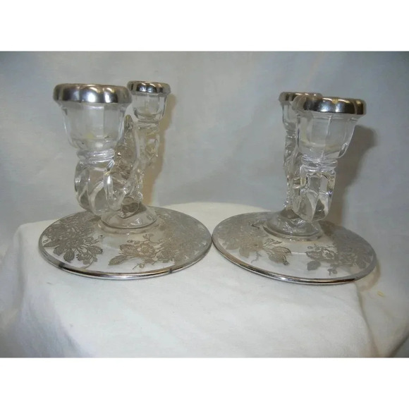 Crystal Candlestick Holder silver City Mid Century, Sterling Silver overlay - Picture 9 of 10